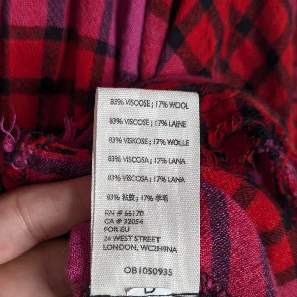 We The Free Pacific Dawn‎ Drawstring Button Down Wool Blend Plaid Top Red Pink M - Picture 4 of 8